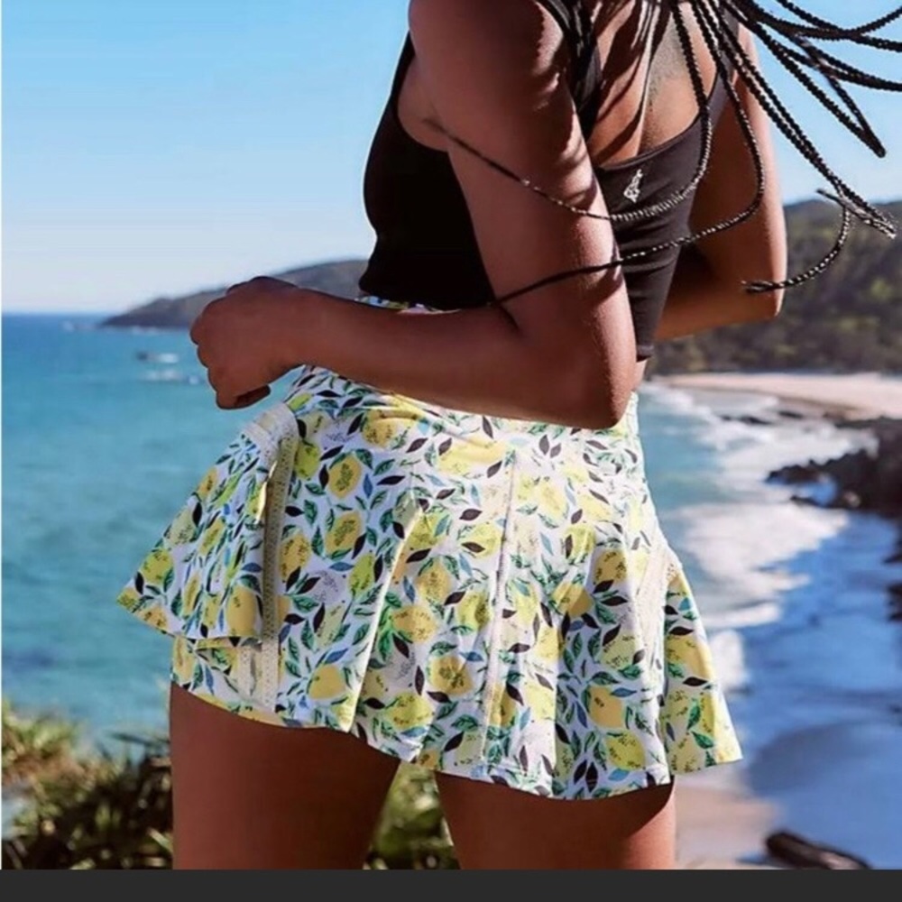Free People Movement Pleats and Thank You high rise Lemon print mini skort
